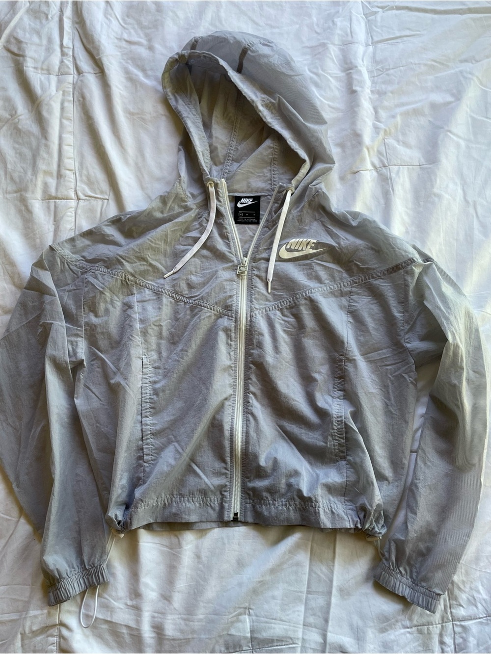 Nike Women’s Light Gray Hooded Bomber Windbreaker Jacket - Picture 3 of 4